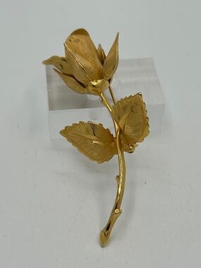 Vintage Gold Tone Rose Floral Brooch